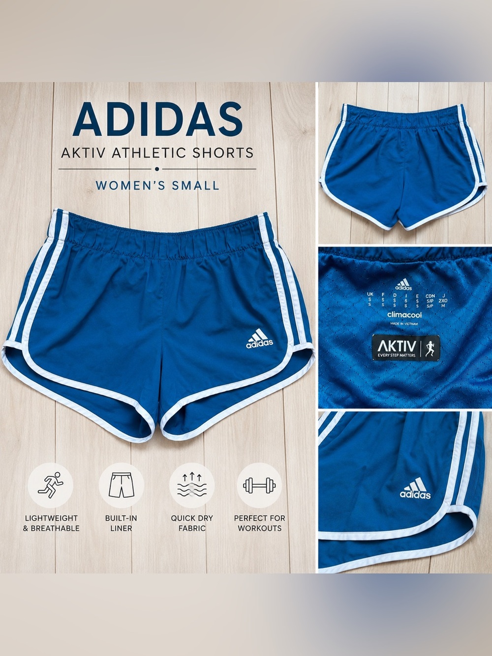 Adidas AKTIV Blue Athletic Running Shorts Women’s Small